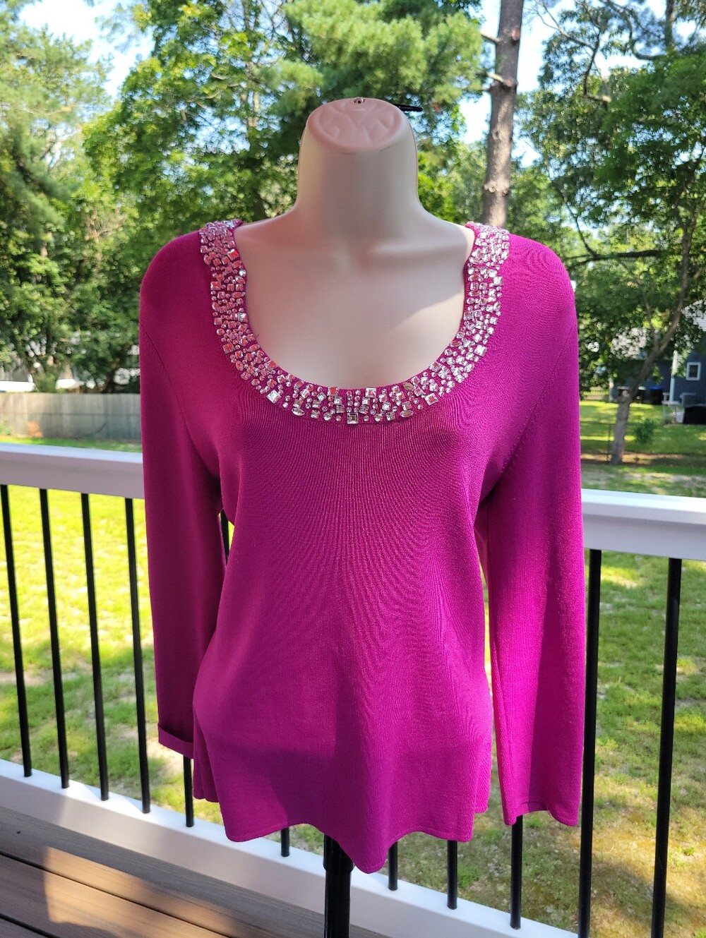 Cable & Gauge Magenta Rhinestone Embellished Sweater